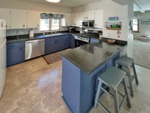 Kitchen on main level. Gas stove top, (2) barstools, Reverse Omosis sink water filter