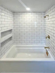 Newly remodeled Master bath with subway tile and recessed niches