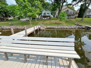 The composite pier has a long bench, great for watching sunsets