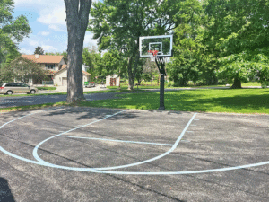 Half court hoops with adjustable, pro-style hoop. Kids (and adult) friendly